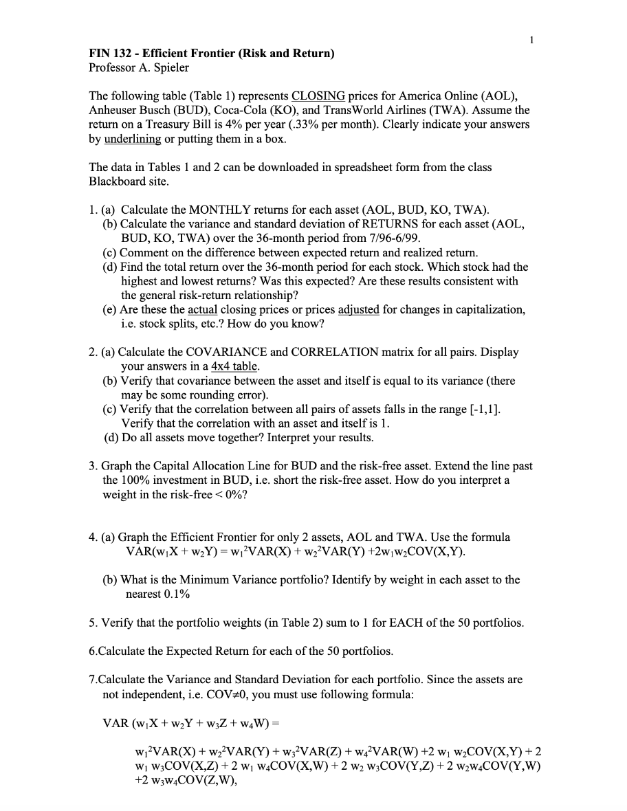 FIN 132 - Efficient Frontier (Risk and Return)