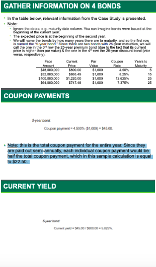 GATHER INFORMATION ON 4 BONDS " In the table