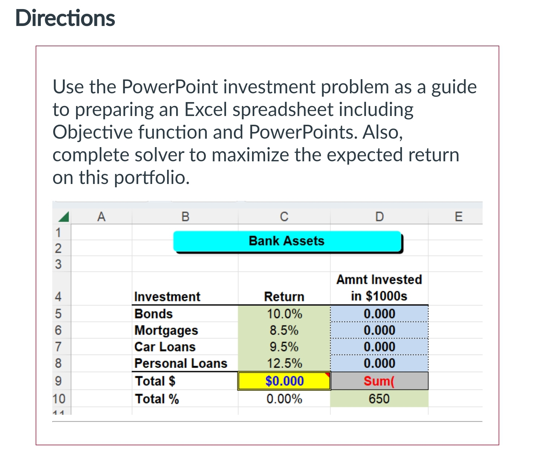 This problem relates to optimizing a financial