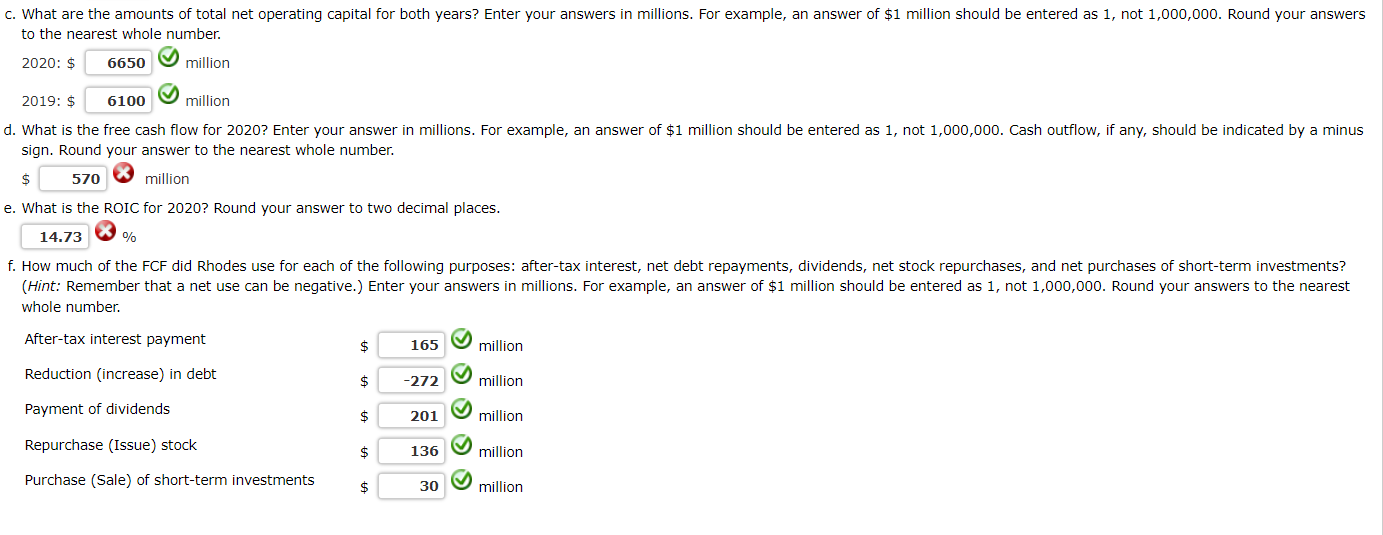 I need help answering D & E Free Cash Flows