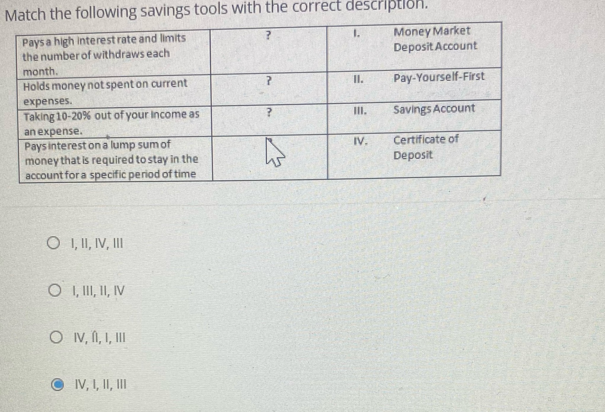Match the following savings tools with the