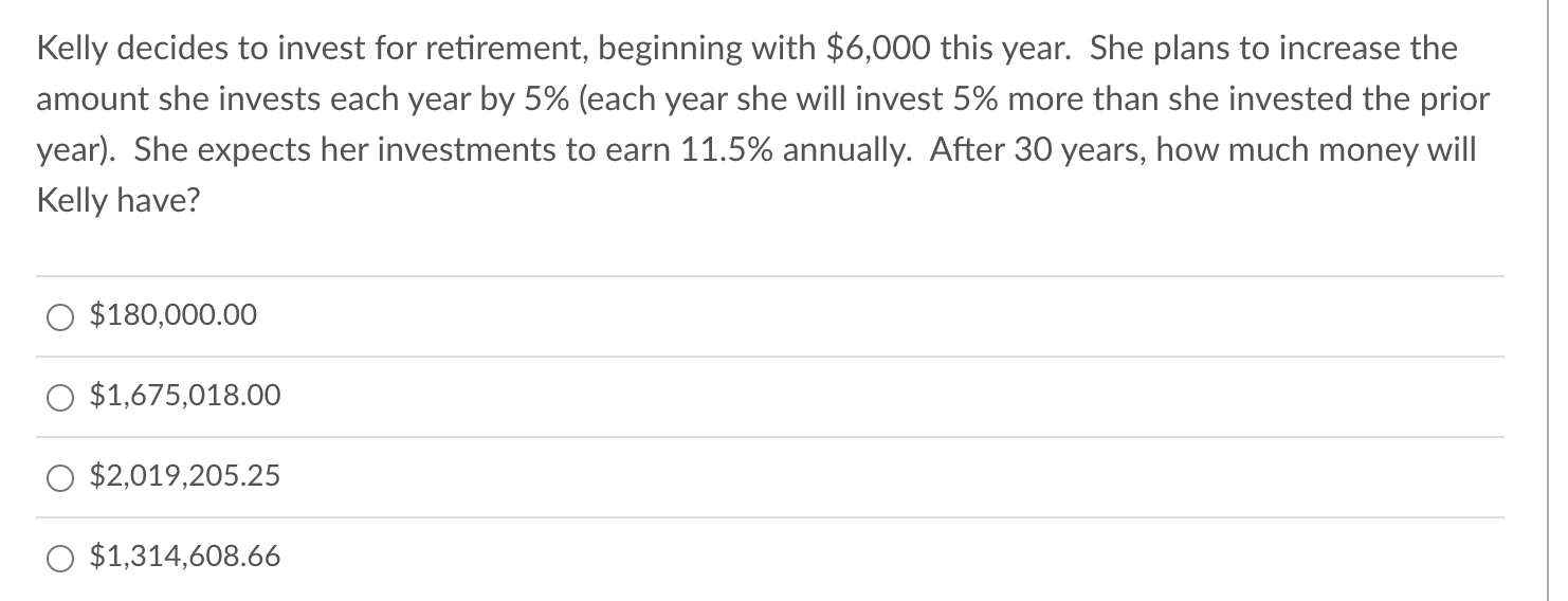Kelly decides to invest for retirement, beginning