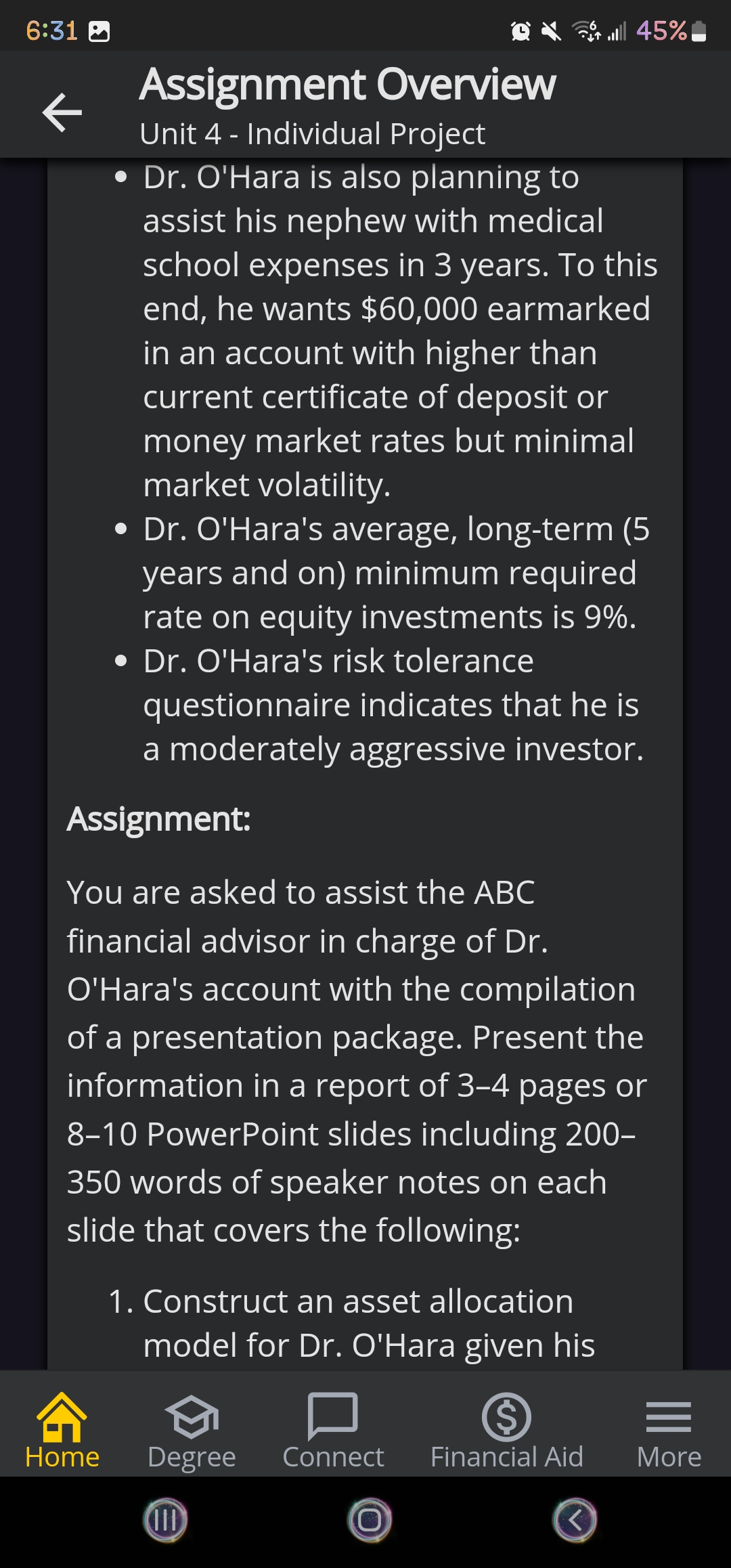 6:31 all 45% Assignment Overview Unit 4 -