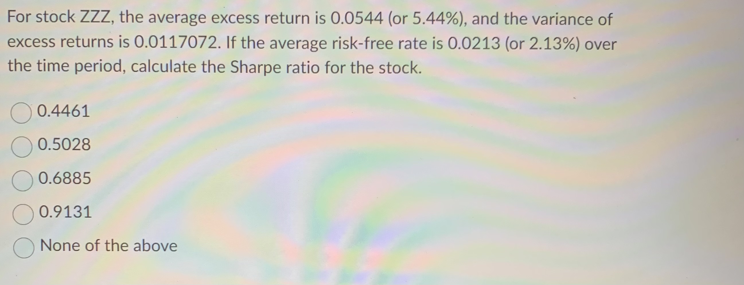 For stock ZZZ, the average excess return is