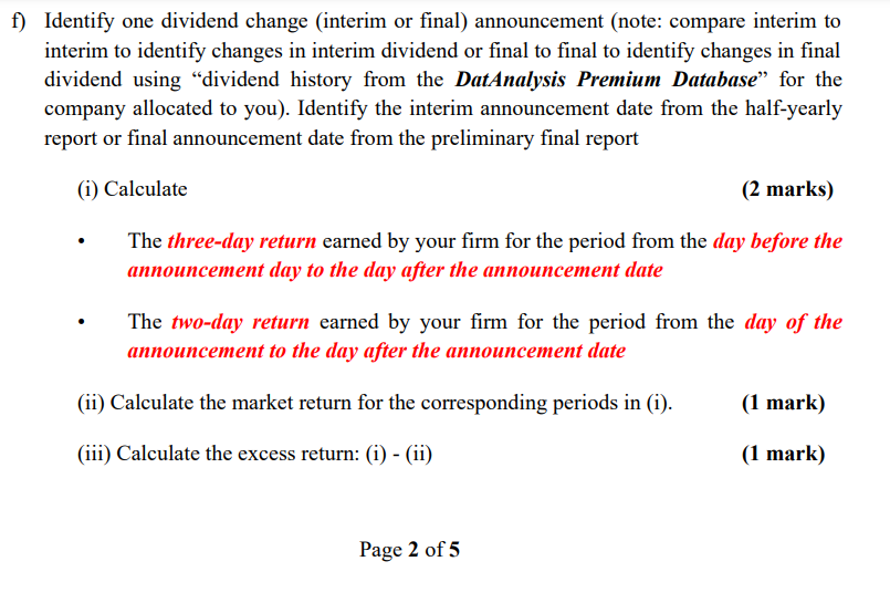 f) Identify one dividend change (interim or