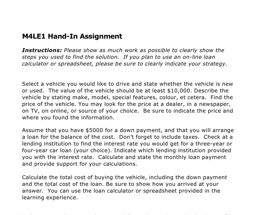 M4LE1 Hand-In Assignment Instructions: Please