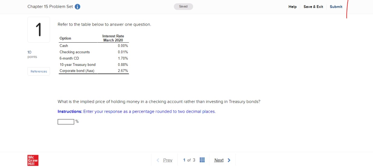 Chapter 15 Problem Set ) Savad Help Save & Exit