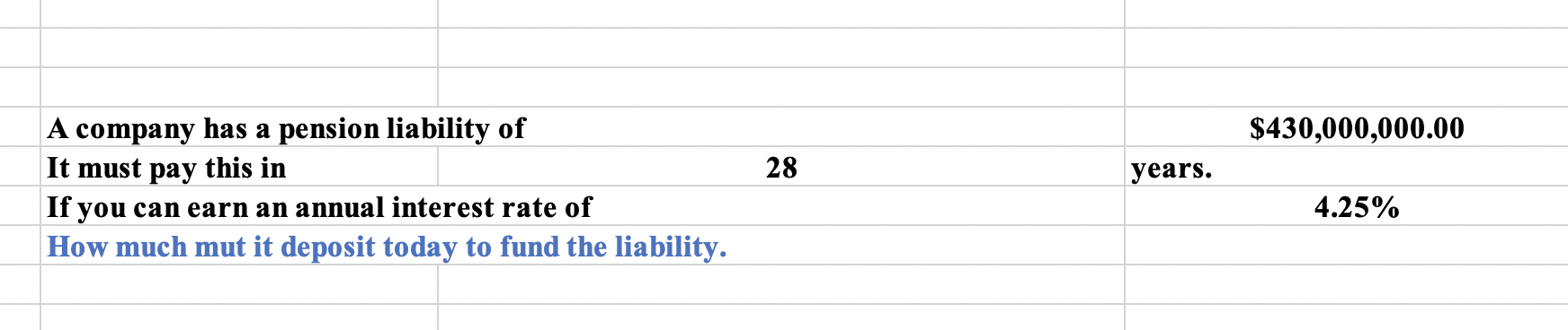 A company has a pension liability of