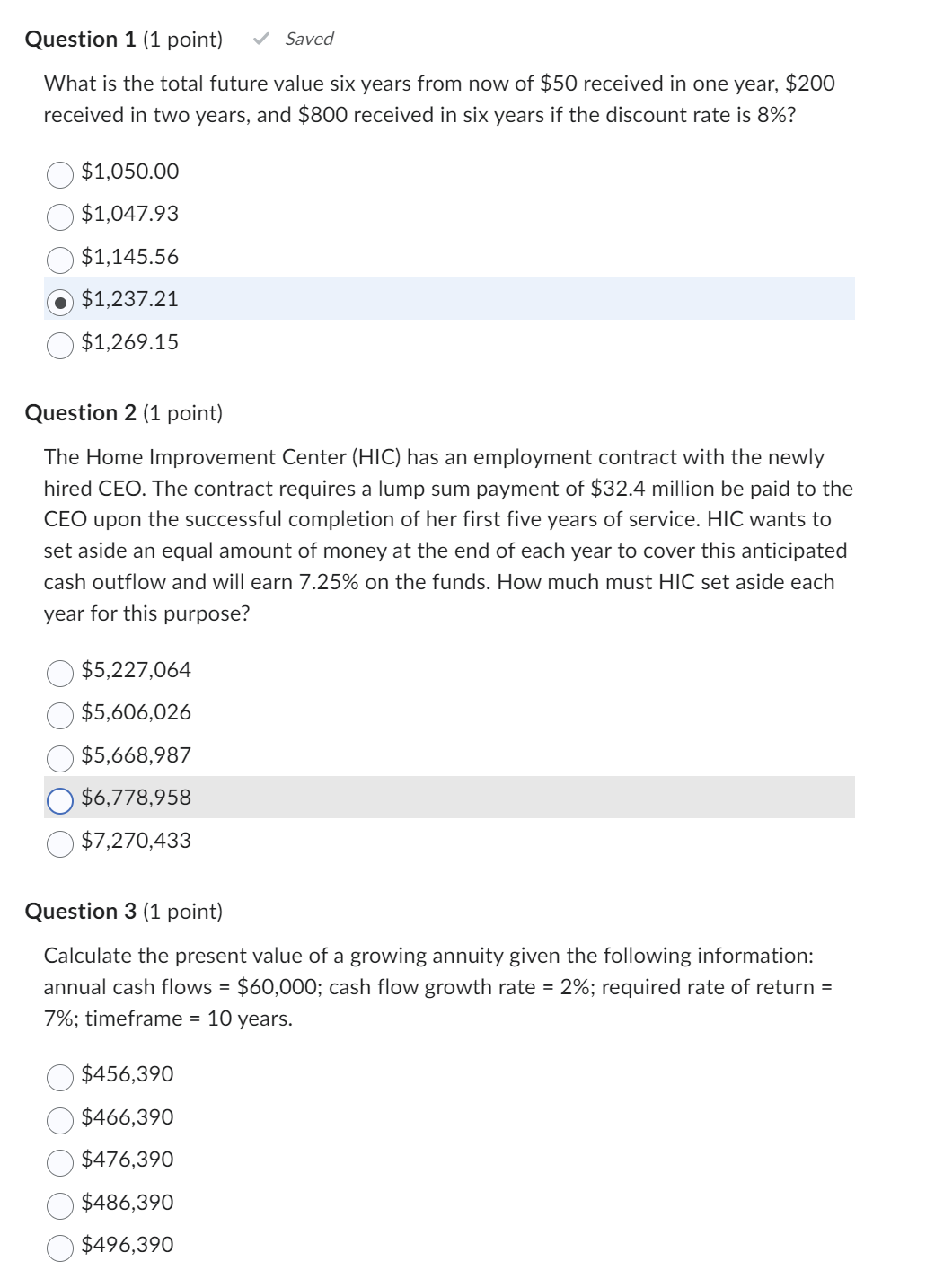 Question 1 (1 point) Saved What is the total