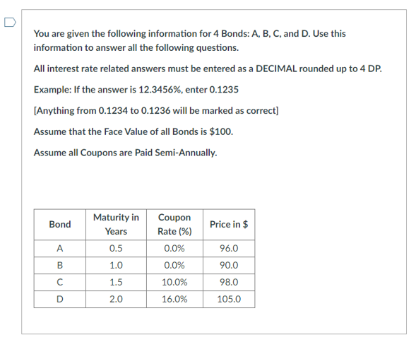 D You are given the following information for 4