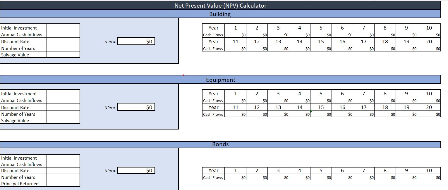 Net Present Value (NPV) Calculator Building Cash