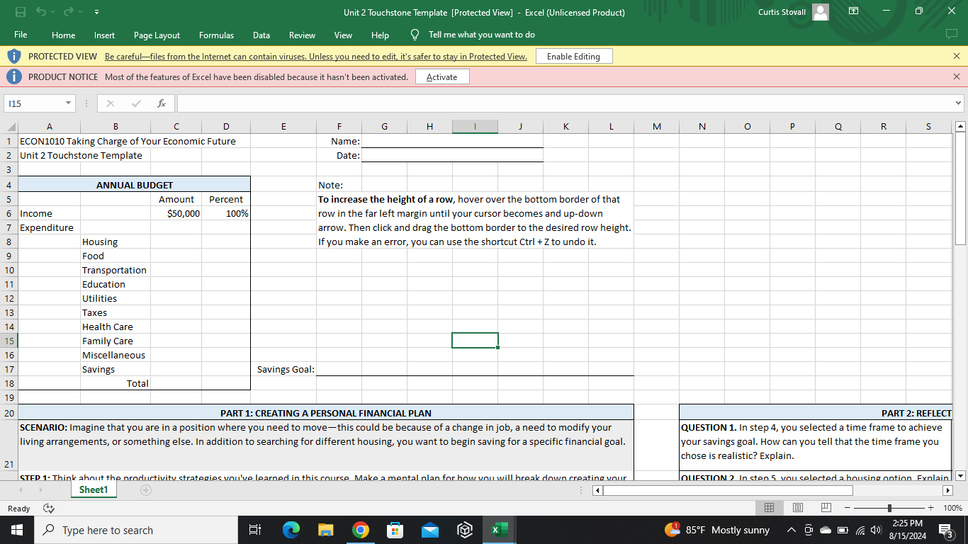 Unit 2 Touchstone Template [Protected View] -