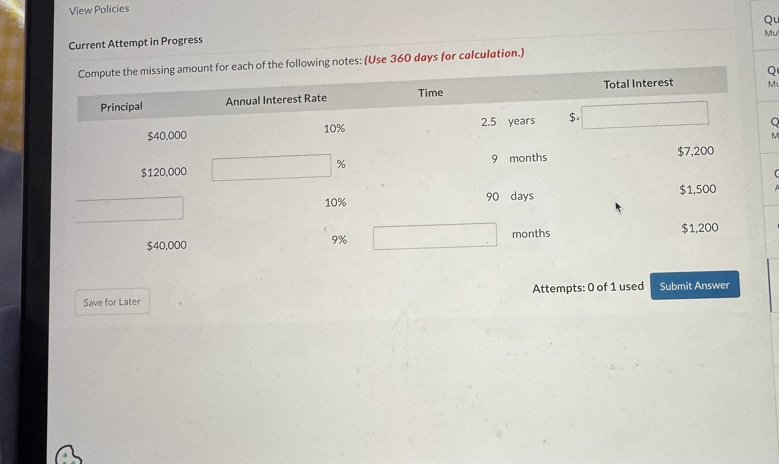 View Policies Current Attemptin Progress o |