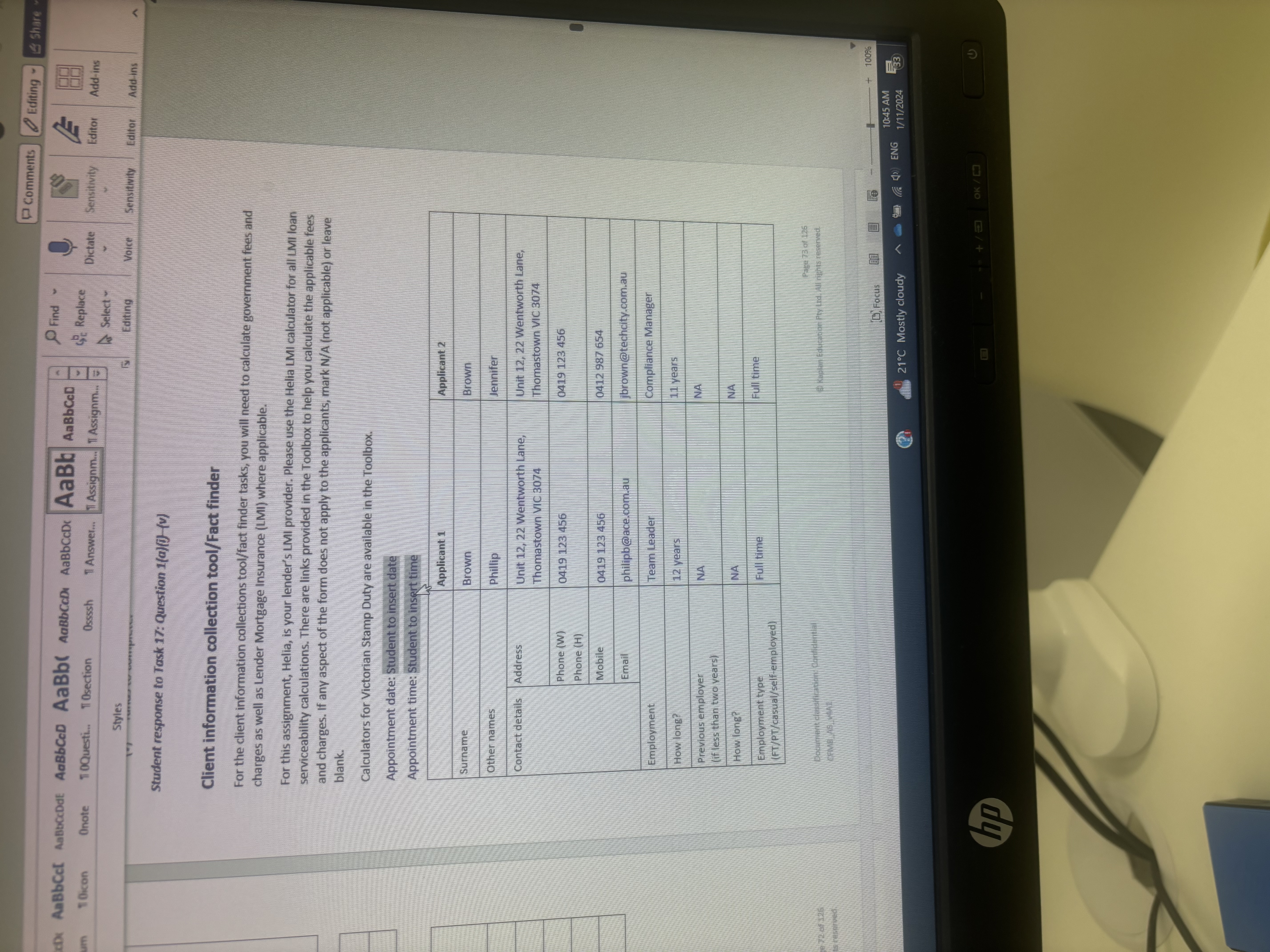 Role play please help see below information