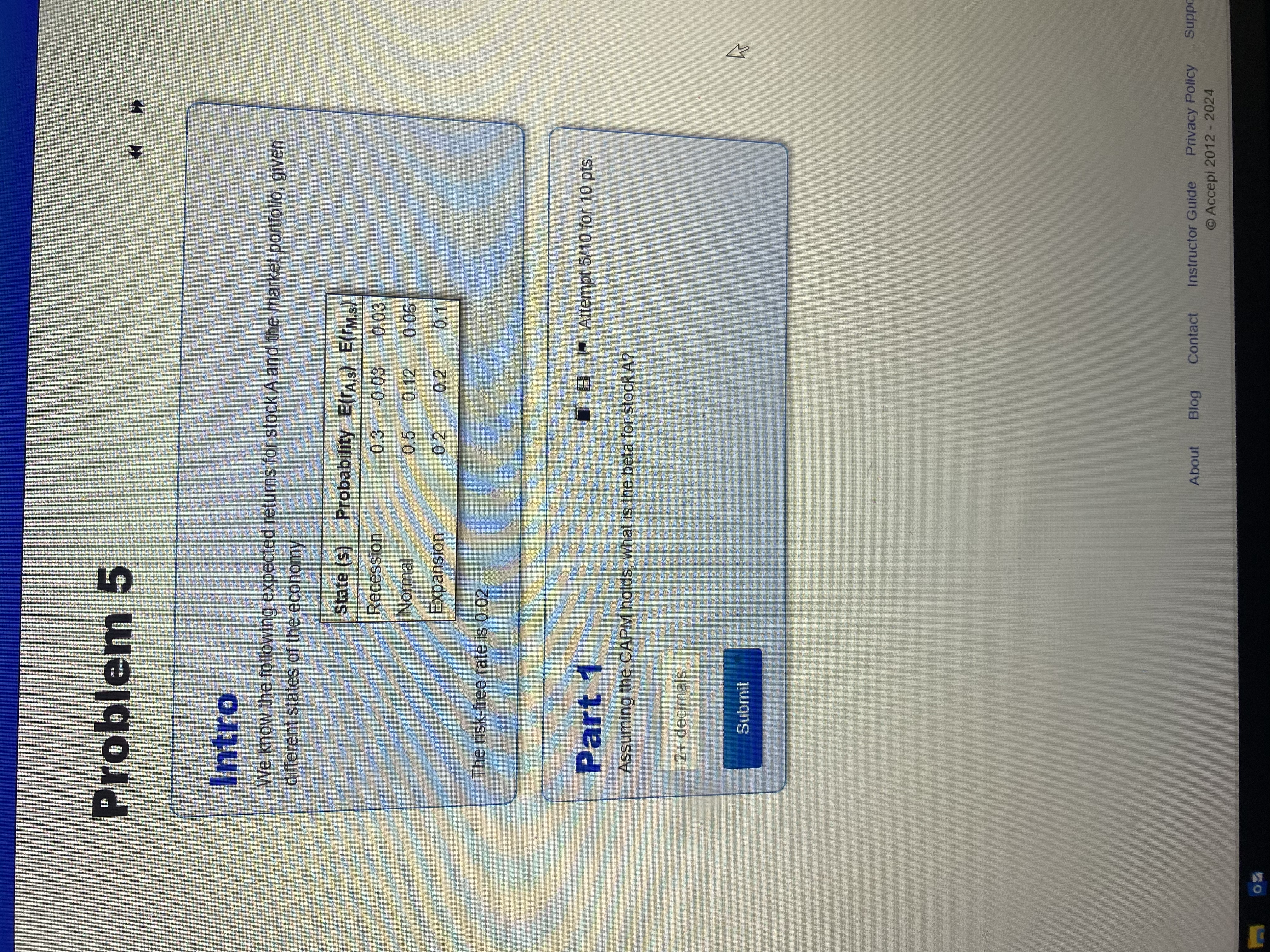 Problem 5 Intro We know the following expected