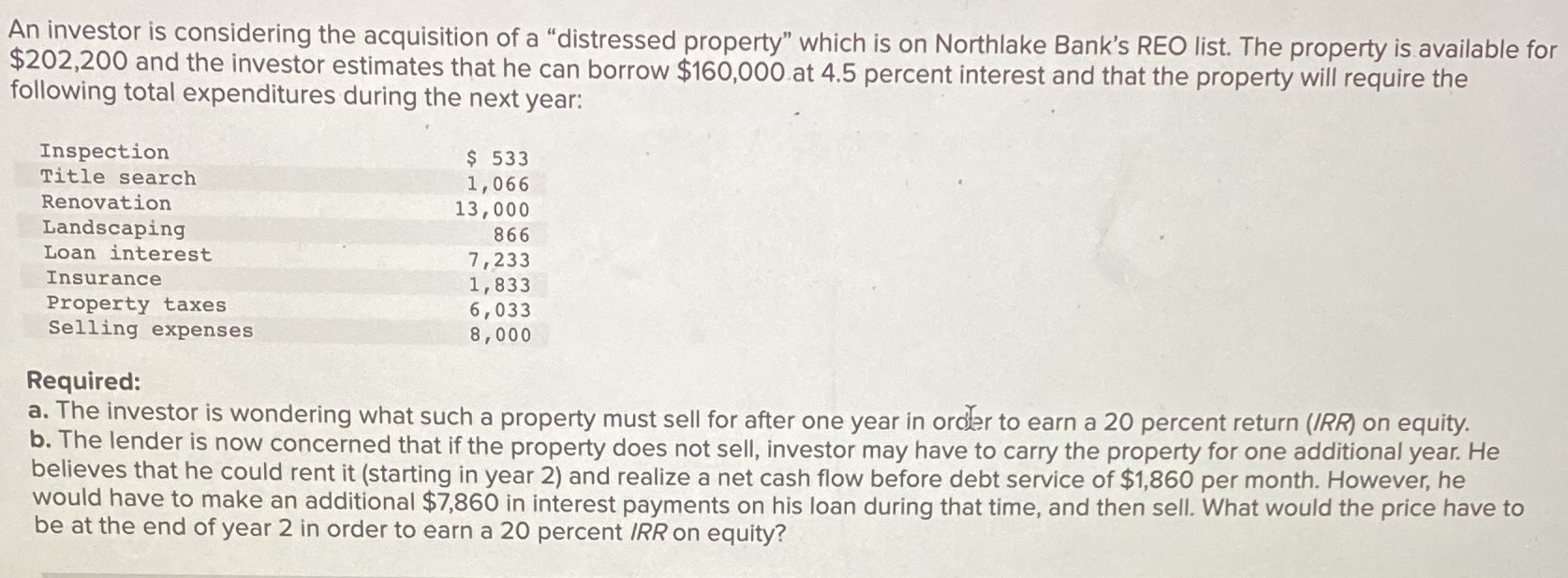 What is a and b? An investor is considering the