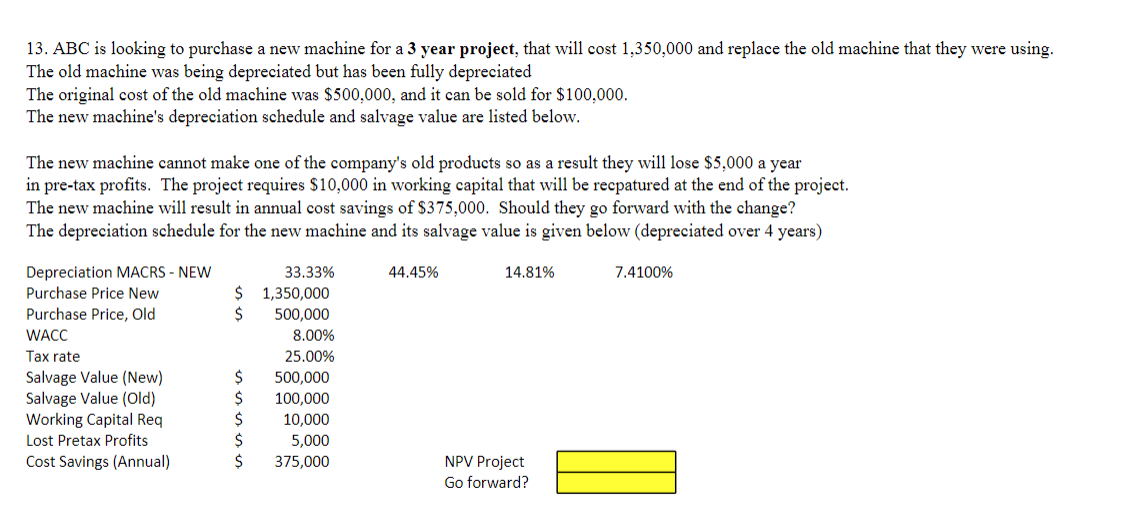 13. ABC is looking to purchase a new machine for