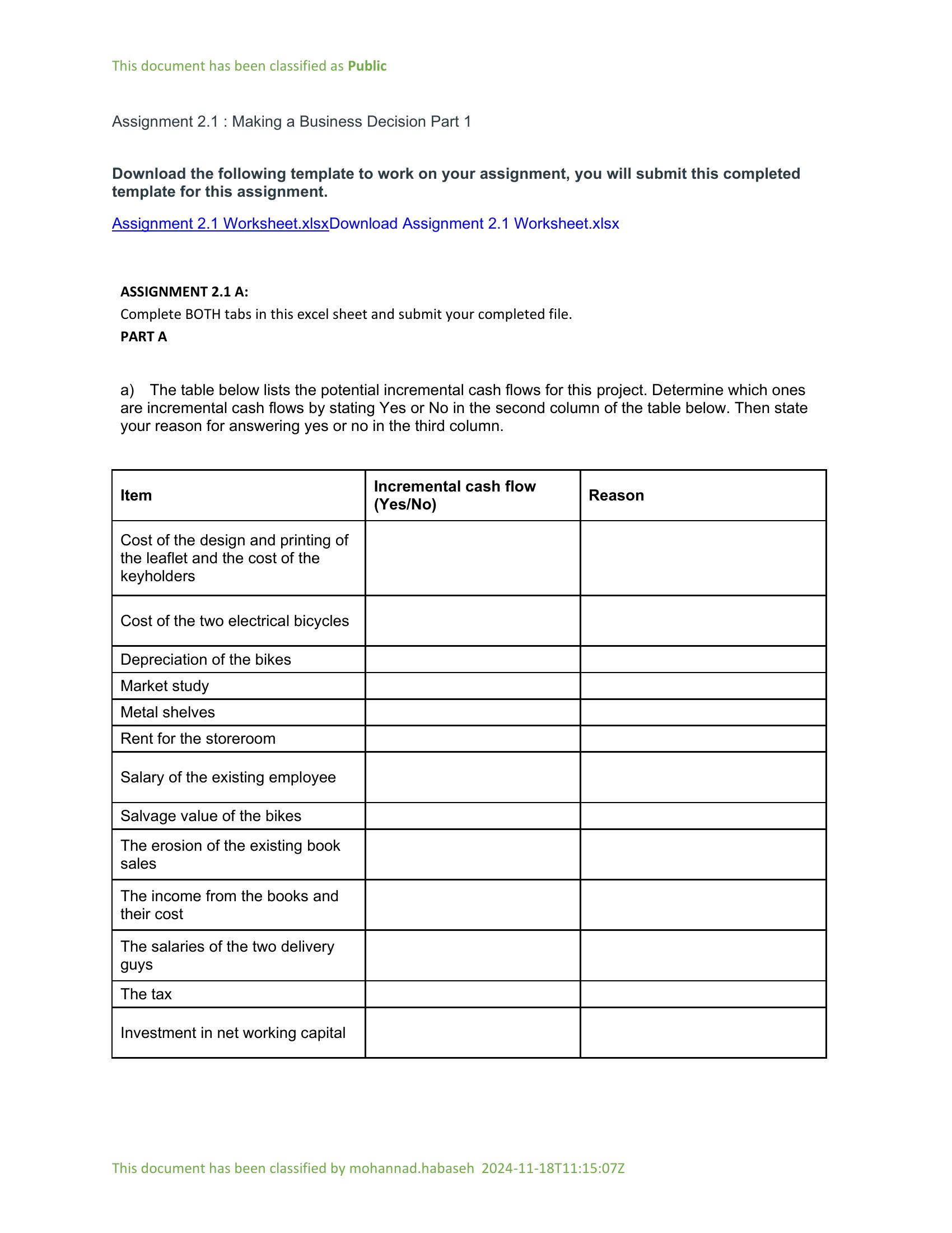 This document has been classified as Public PART