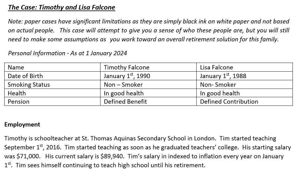 Retirement Planning Case Study Fall 2024 The