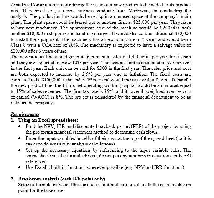 A B C D E F G H Amadeus Corp.- Capital Budgeting
