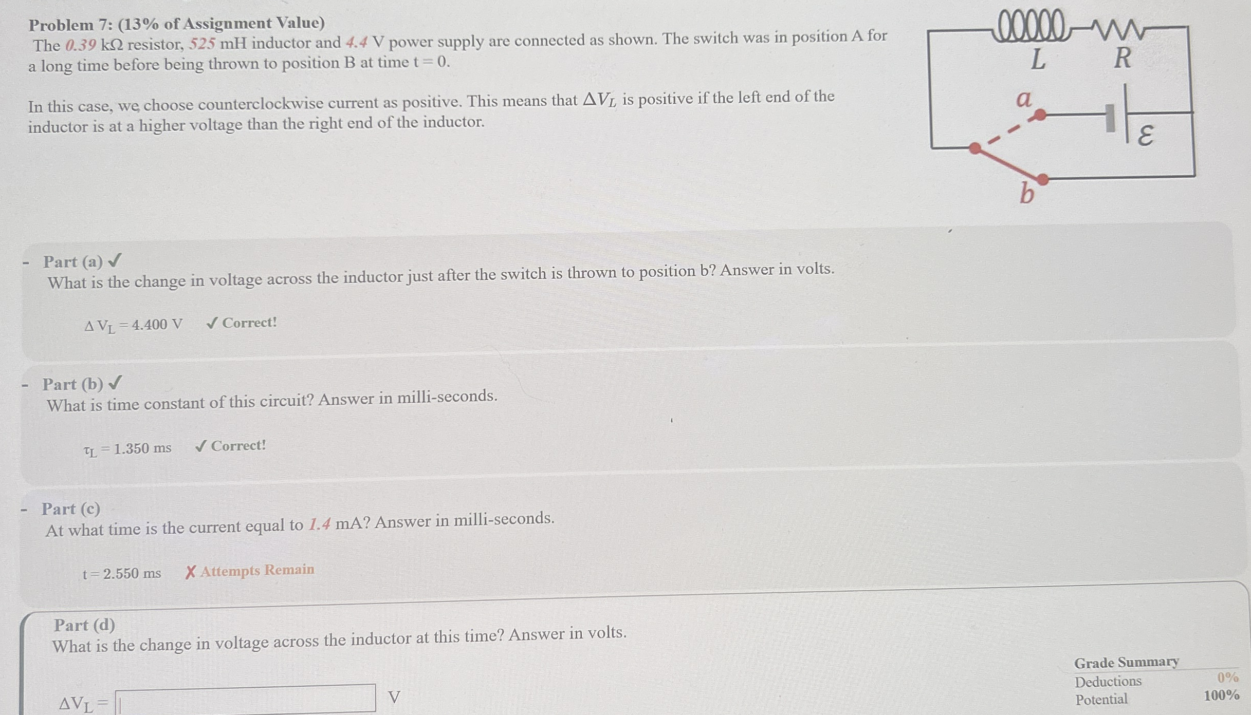 Problem 7 : ( 1 3 % of Assignment Value ) The 0 .