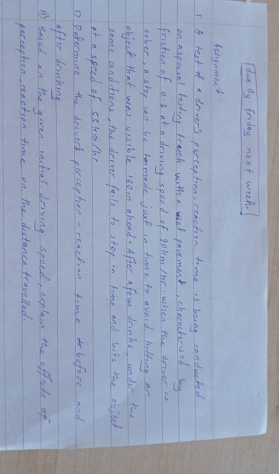 fsignment A test of a driver's perceptron -