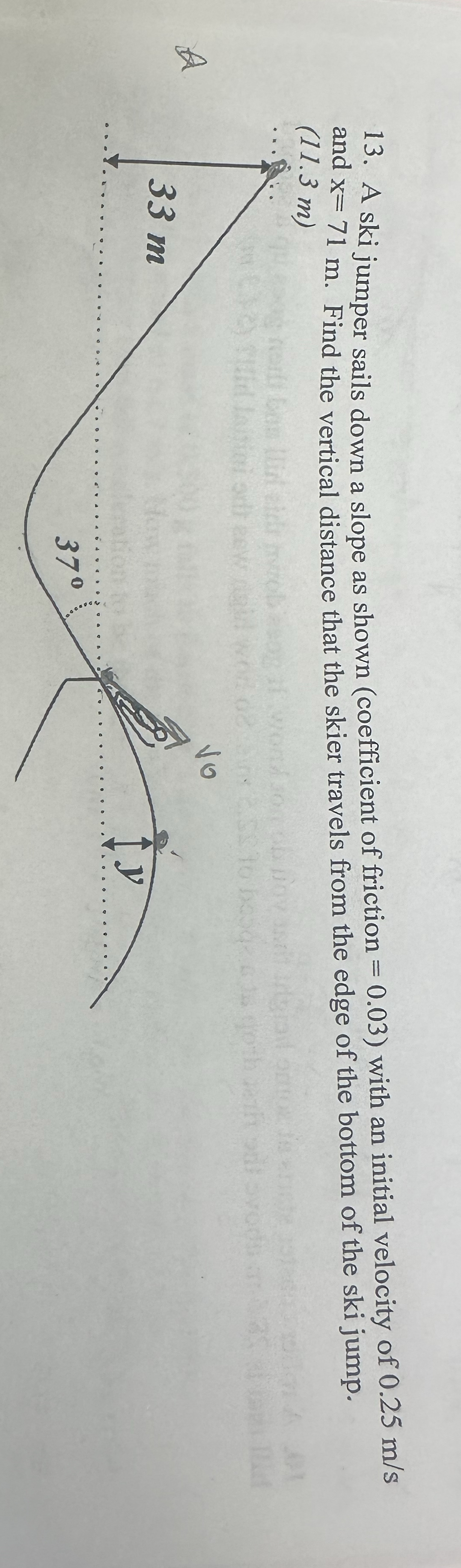 A ski jumper sails down a slope as shown (