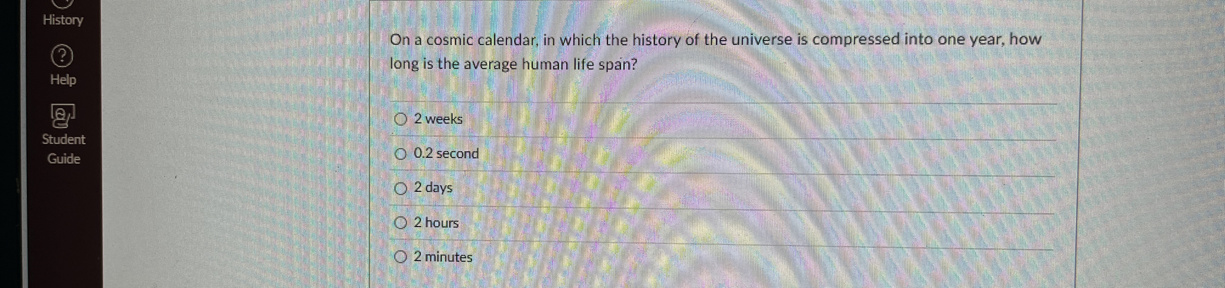 History On a cosmic calendar, in which the