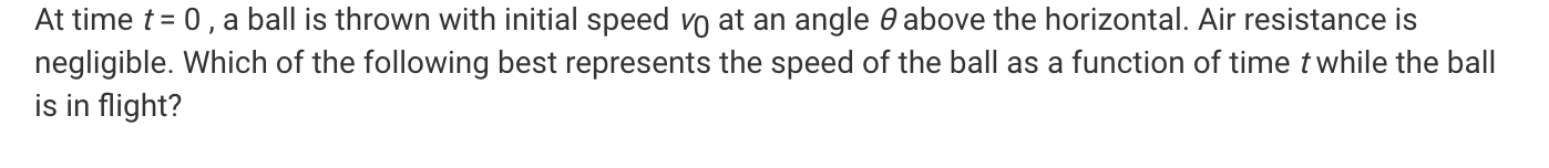 At time \ ( t = 0 \ ) , a ball is thrown with