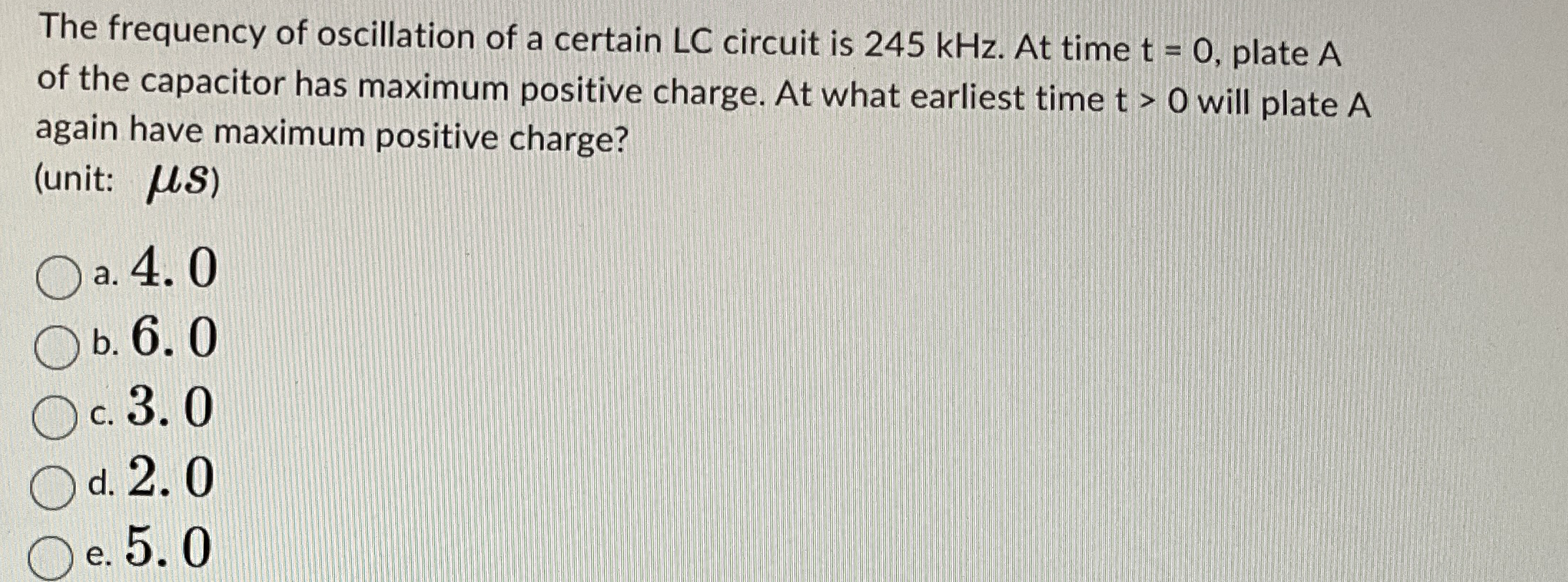 The frequency of oscillation of a certain LC