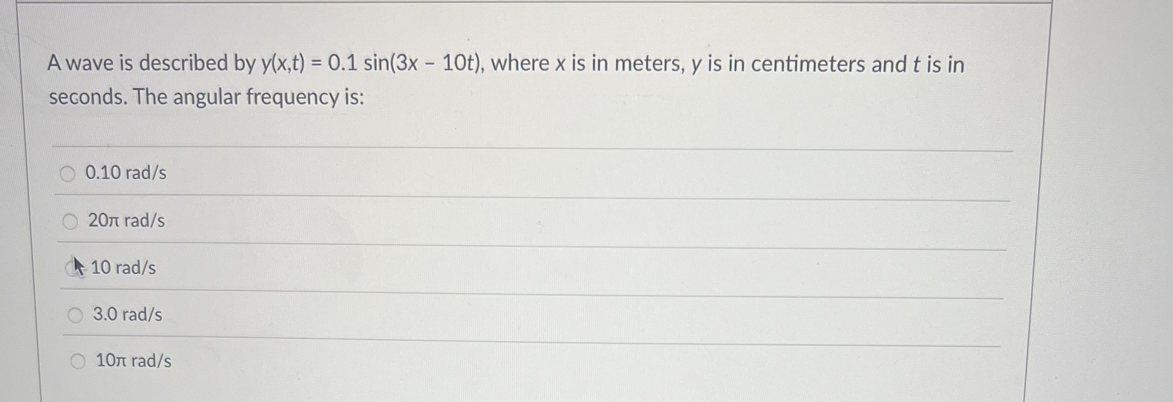 A wave is described by y ( x , t ) = 0 . 1 s i n