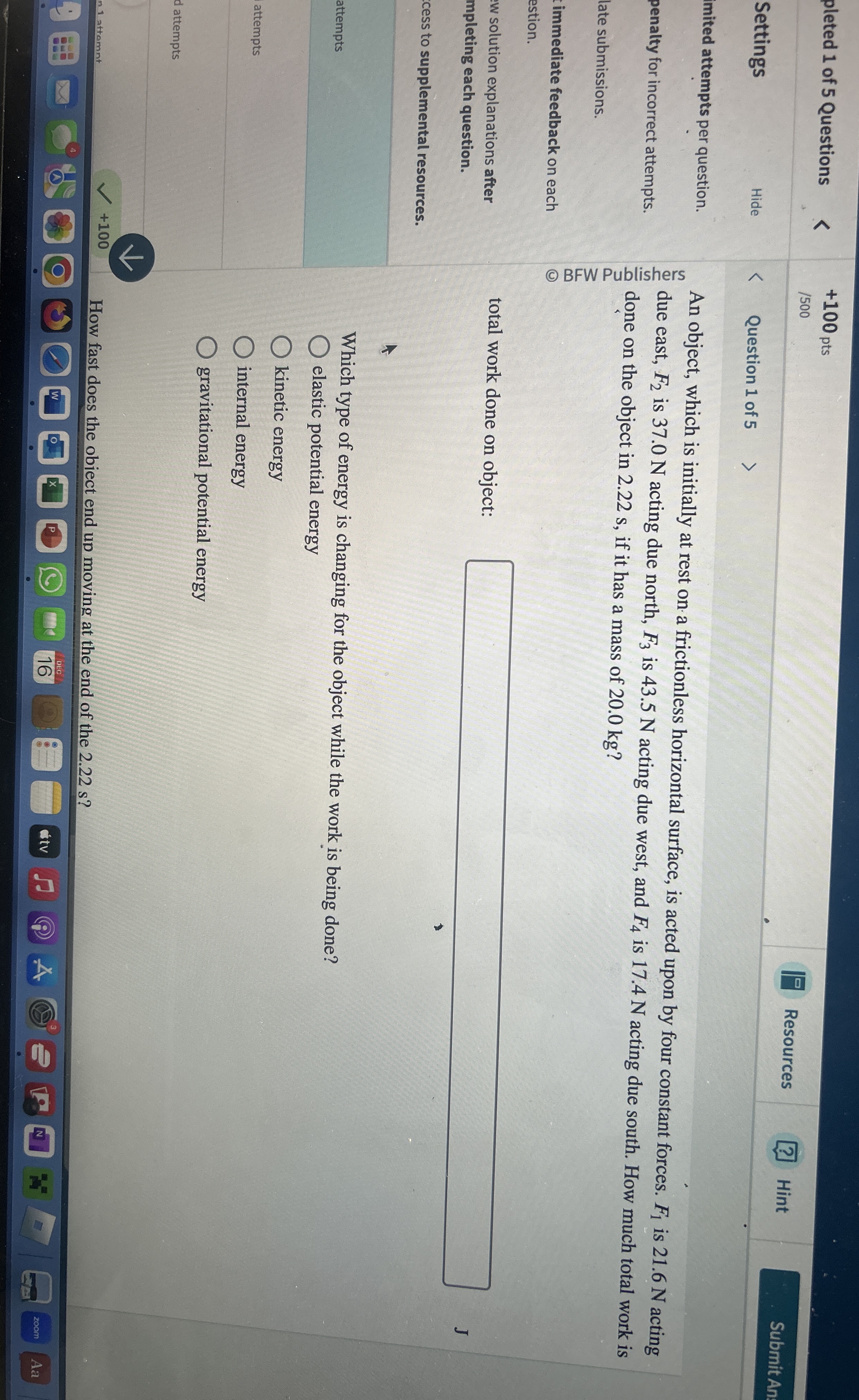 pleted 1 of 5 Questions + 1 0 0 pts / 5 0 0