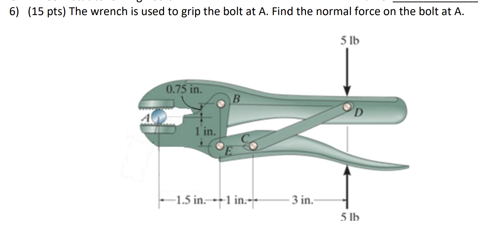 6 ) ( 1 5 pts ) The wrench is used to grip the