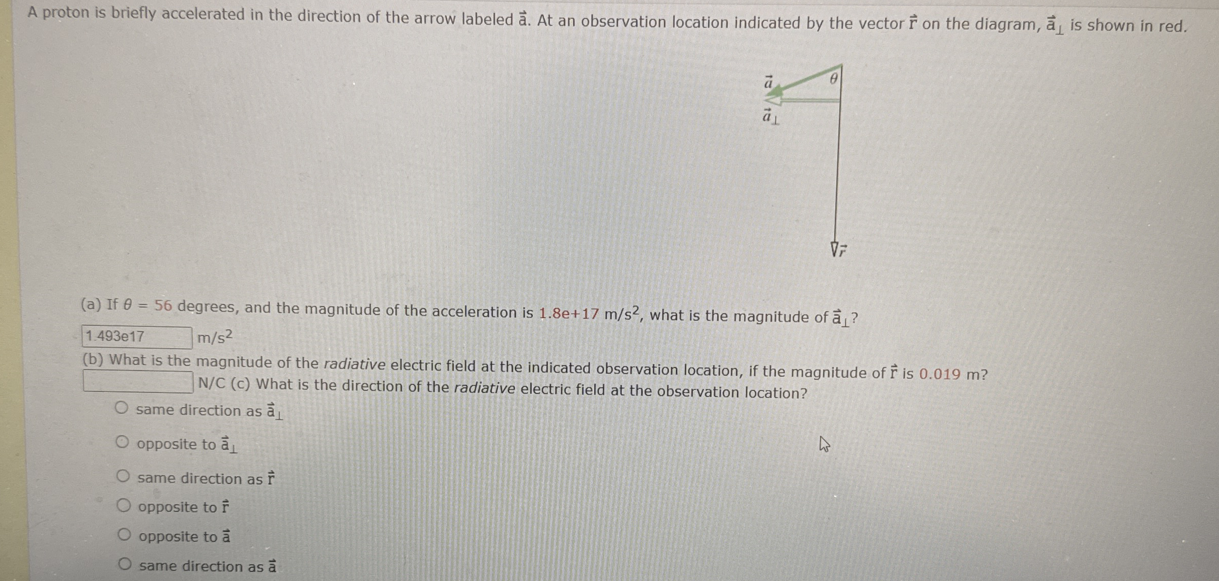 A proton is briefly accelerated in the direction