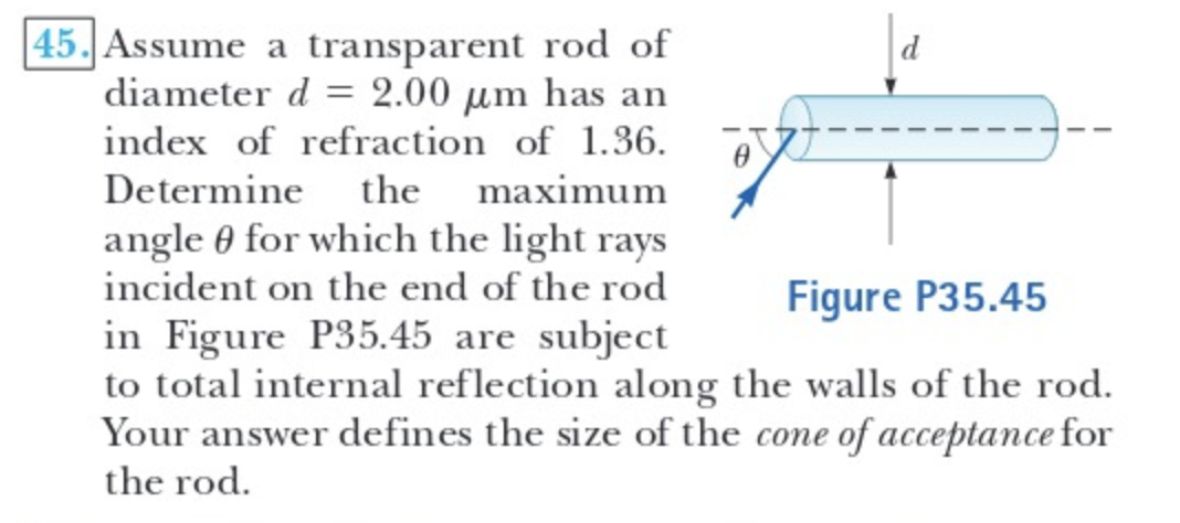4 5 . Assume a transparent rod of diameter \ ( d