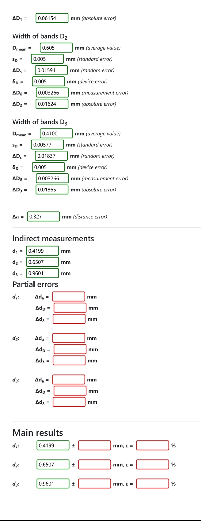 Partner: Measure the width of bands D at constant
