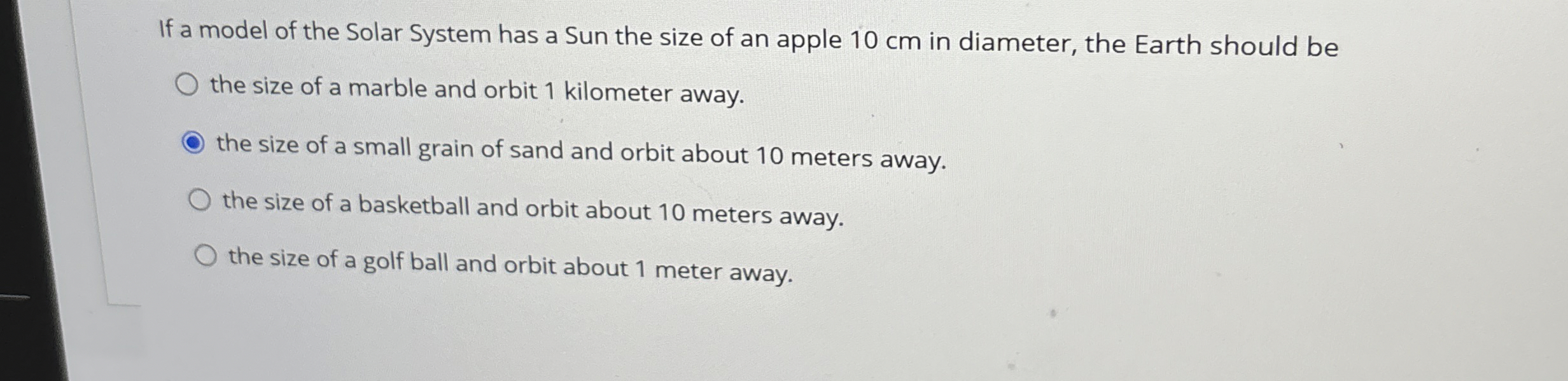 If a model of the Solar System has a Sun the size