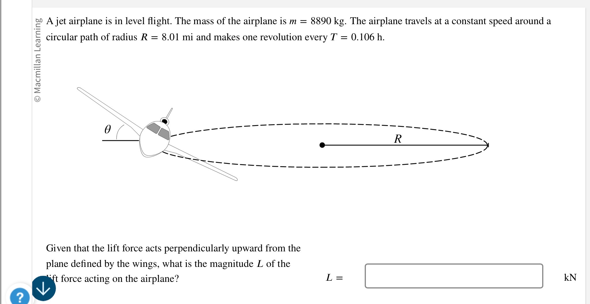 ? A jet airplane is in level flight. The mass of