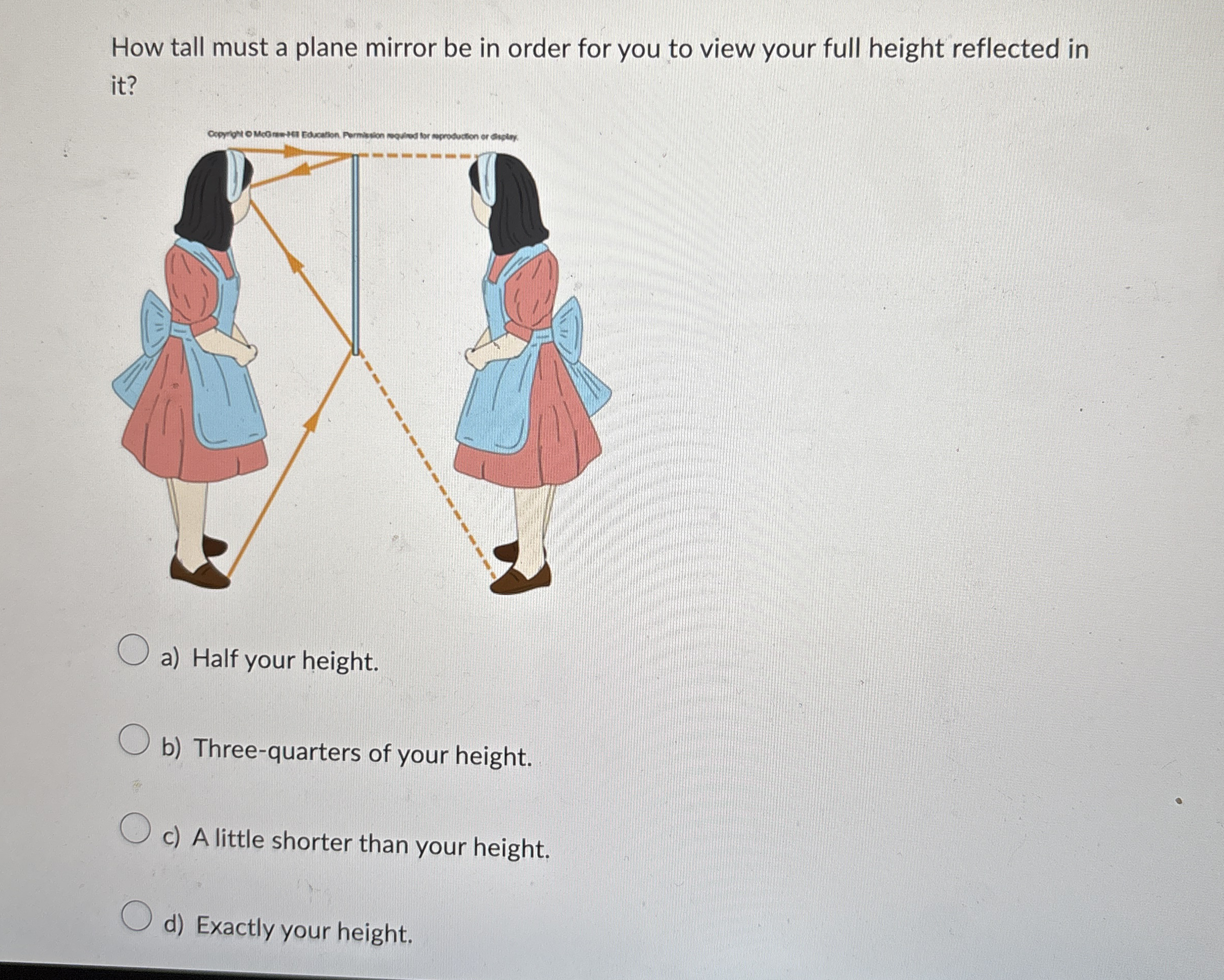 How tall must a plane mirror be in order for you