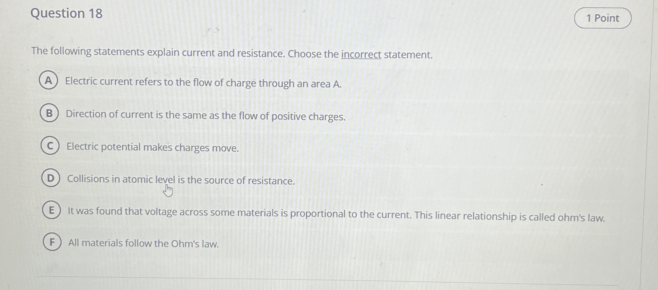 Question 1 8 The following statements explain
