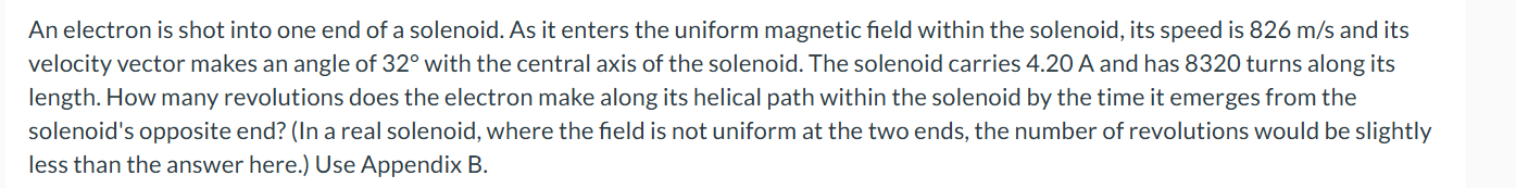 An electron is shot into one end of a solenoid.