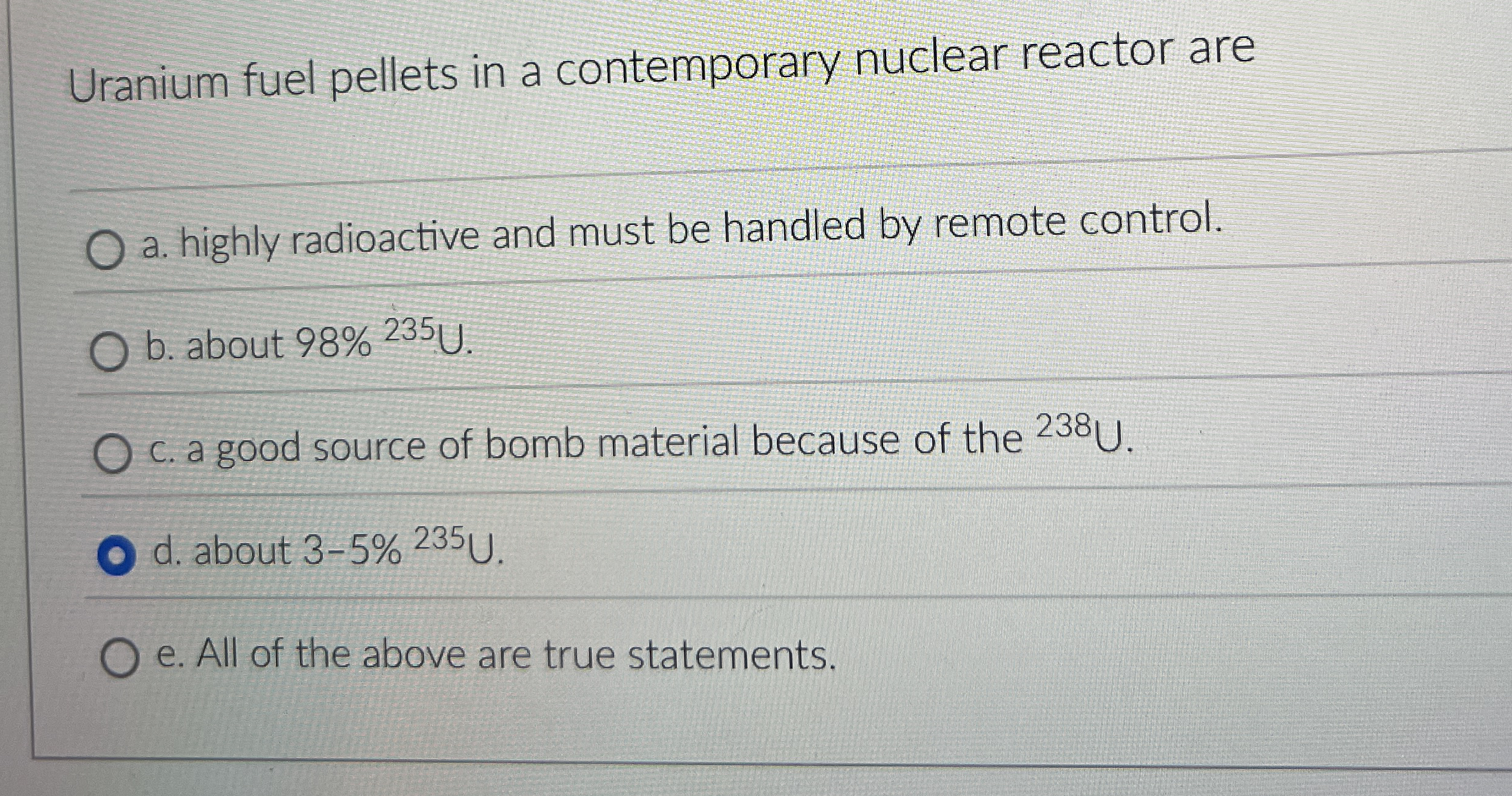 Uranium fuel pellets in a contemporary nuclear