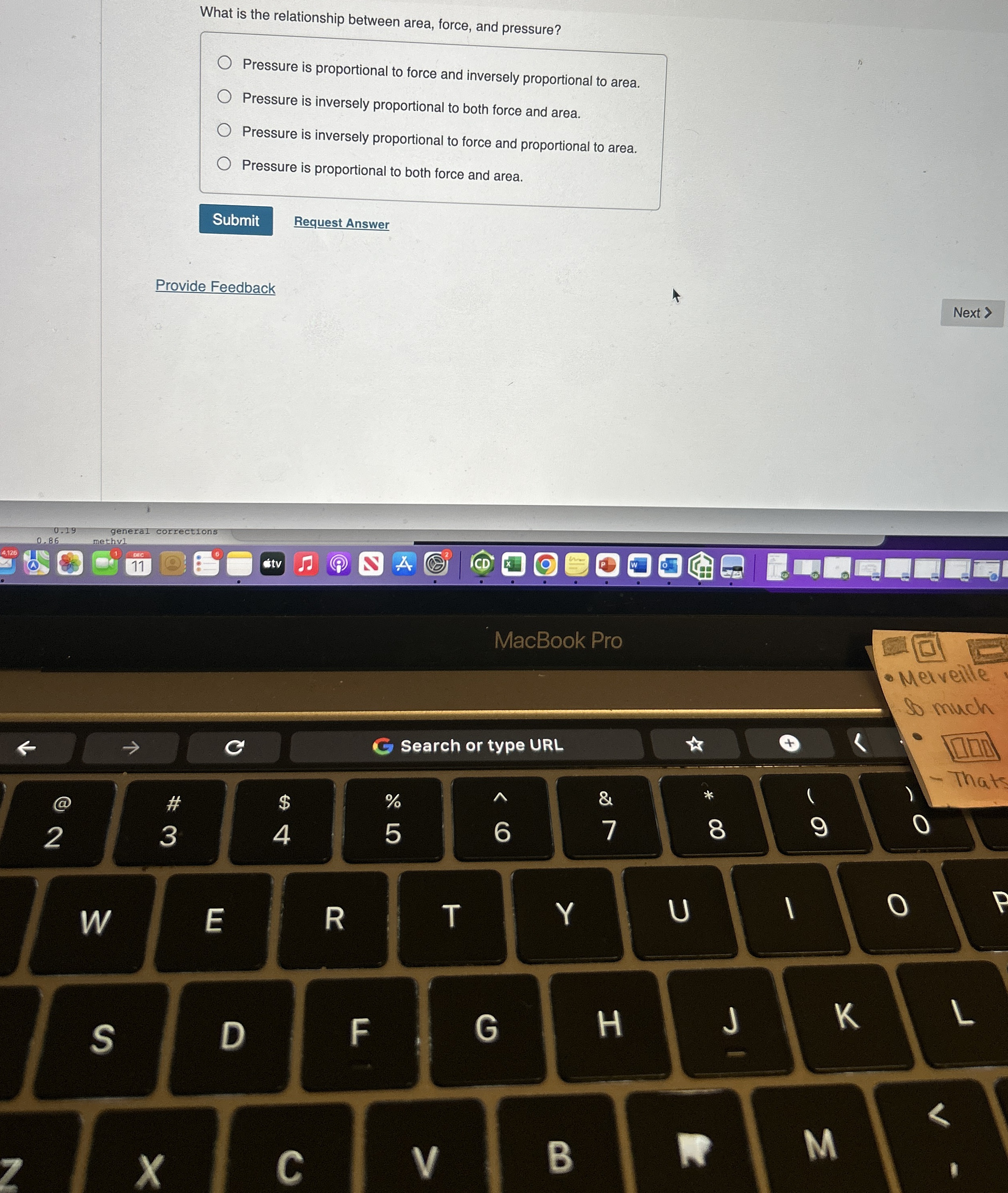 What is the relationship between area, force, and