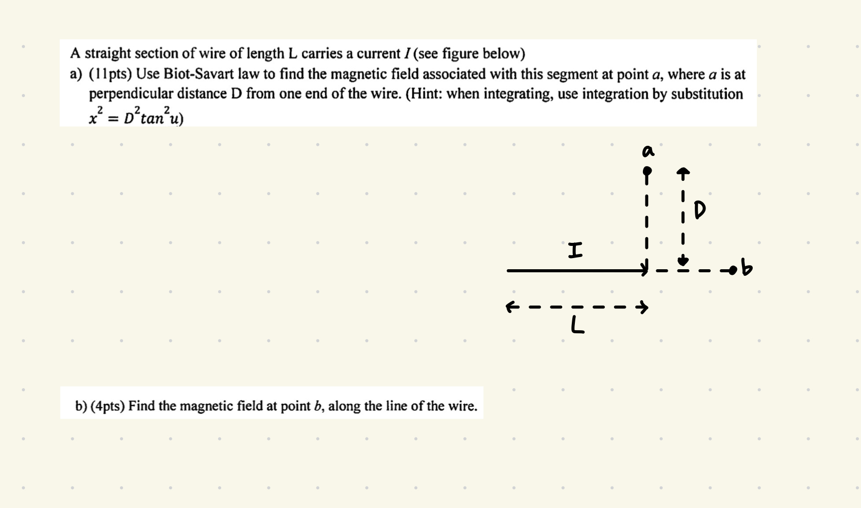 A straight section of wire of length L carries a