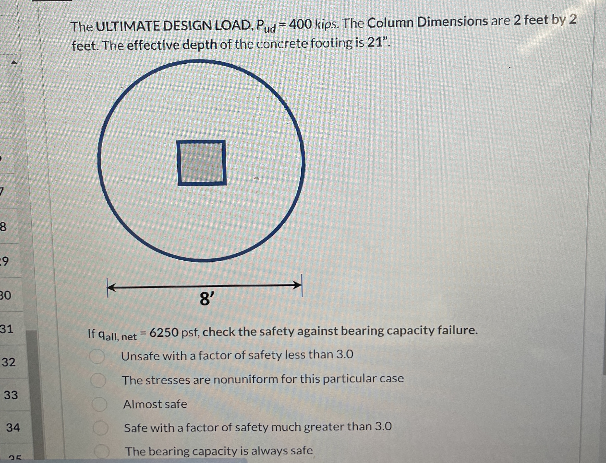 The ULTIMATE DESIGN LOAD, P u d = 4 0 0 kips. The