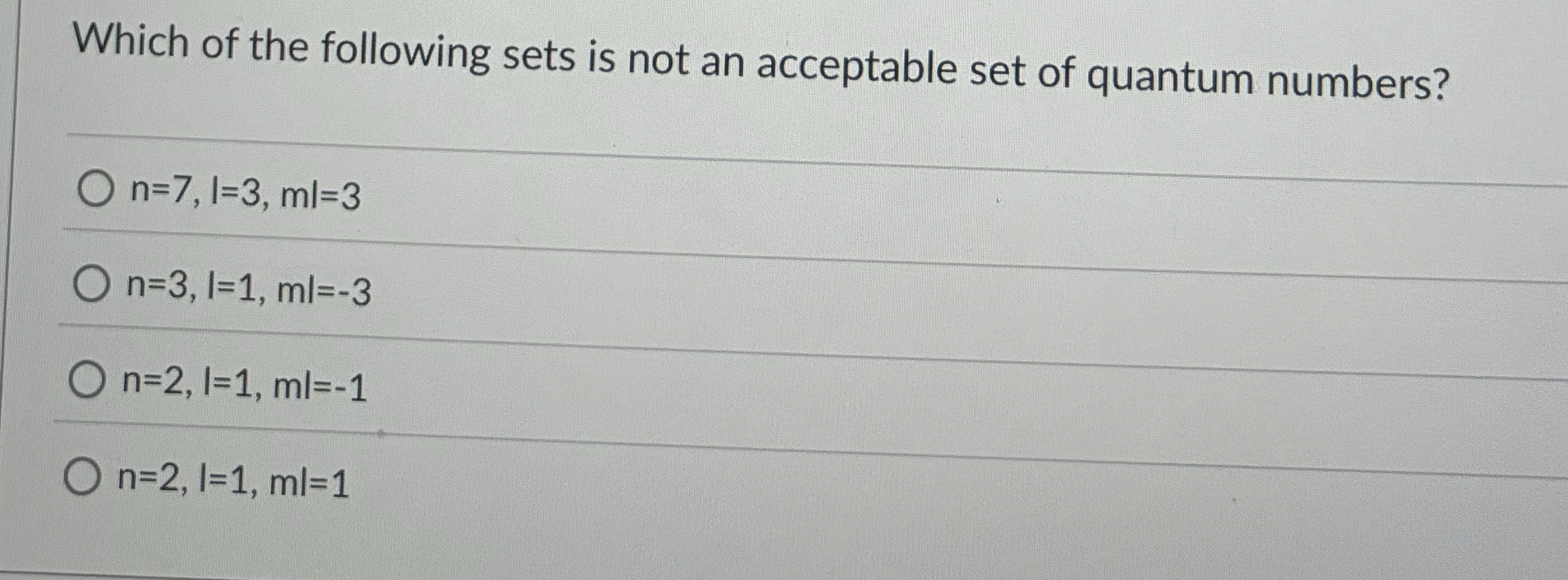 Which of the following sets is not an acceptable