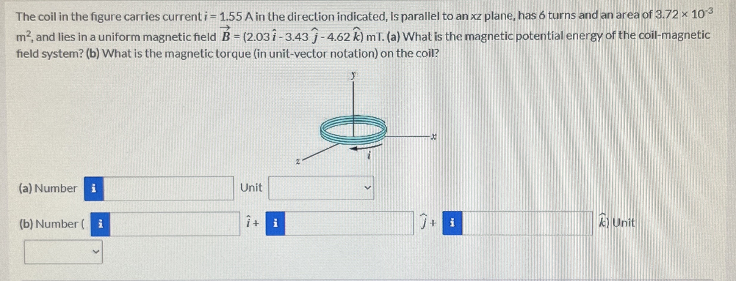 The coil in the figure carries current i = 1 . 5