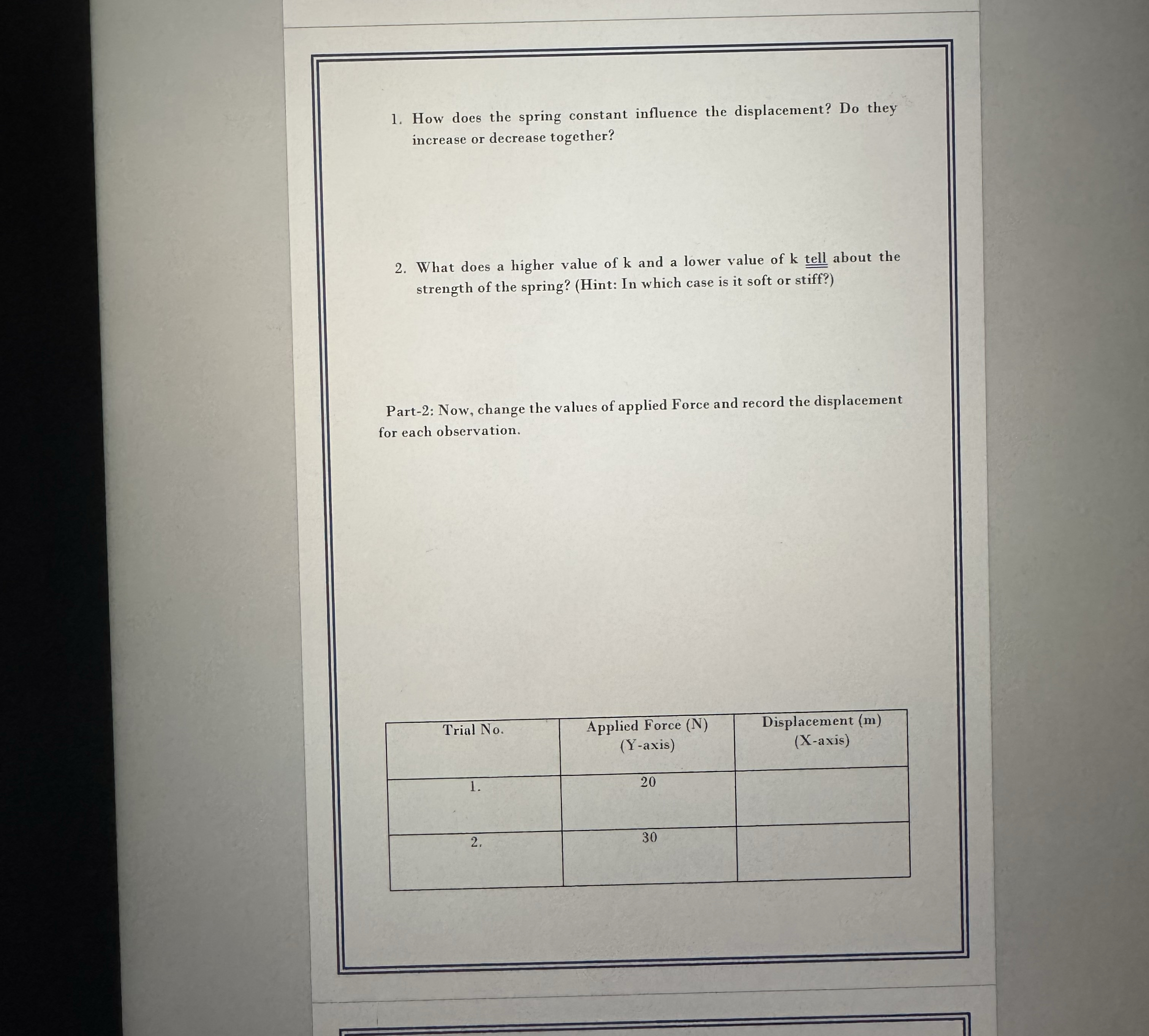 How does the spring constant influence the