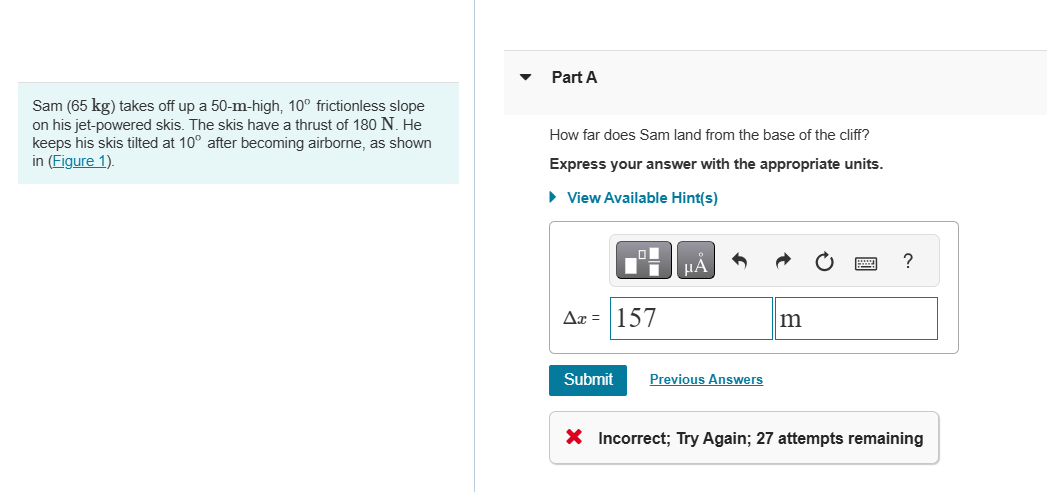 Sam ( 6 5 kg ) takes off up a 5 0 - m - high, \ (