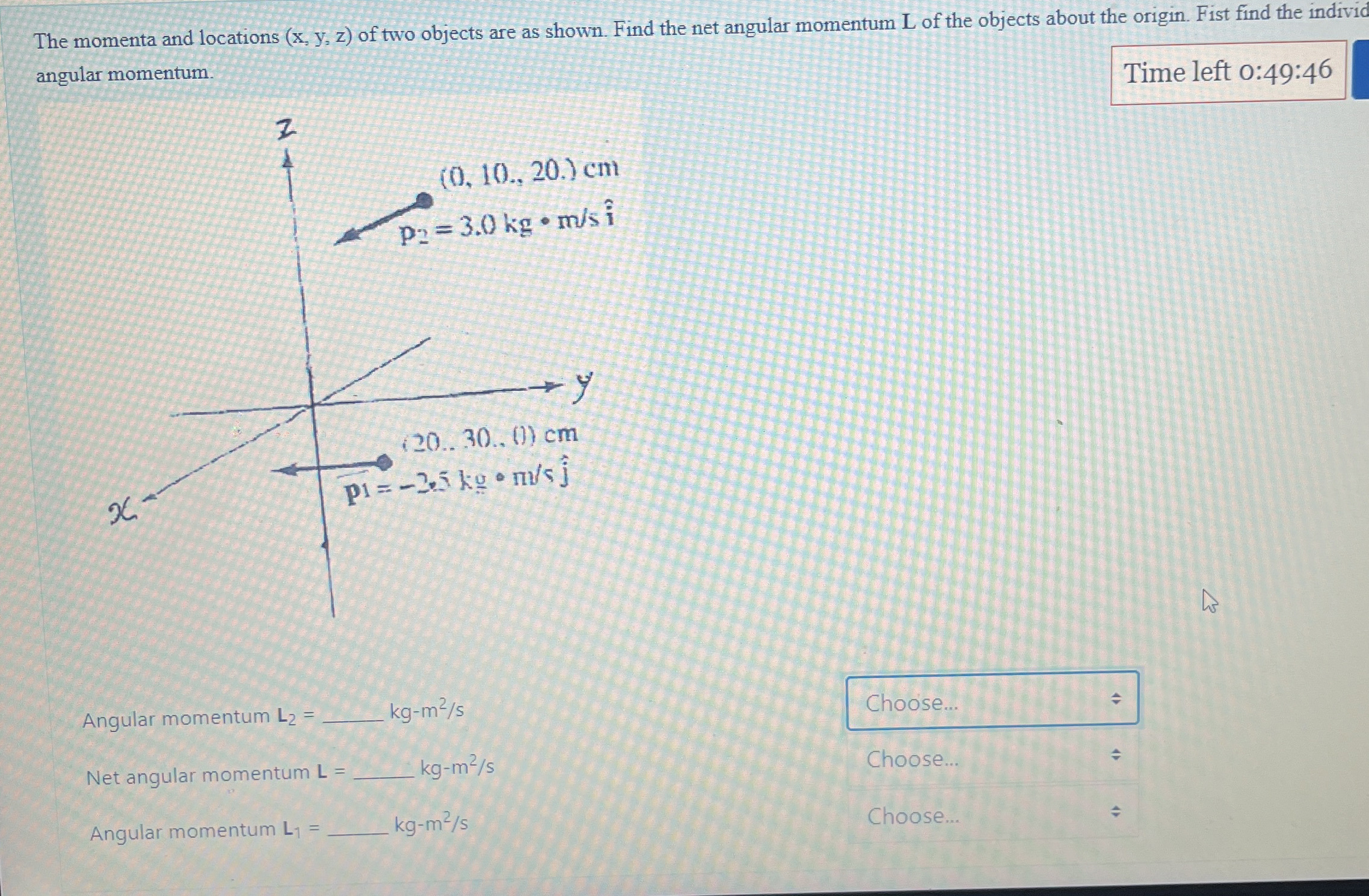 The momenta and locations ( x , y , z ) of two